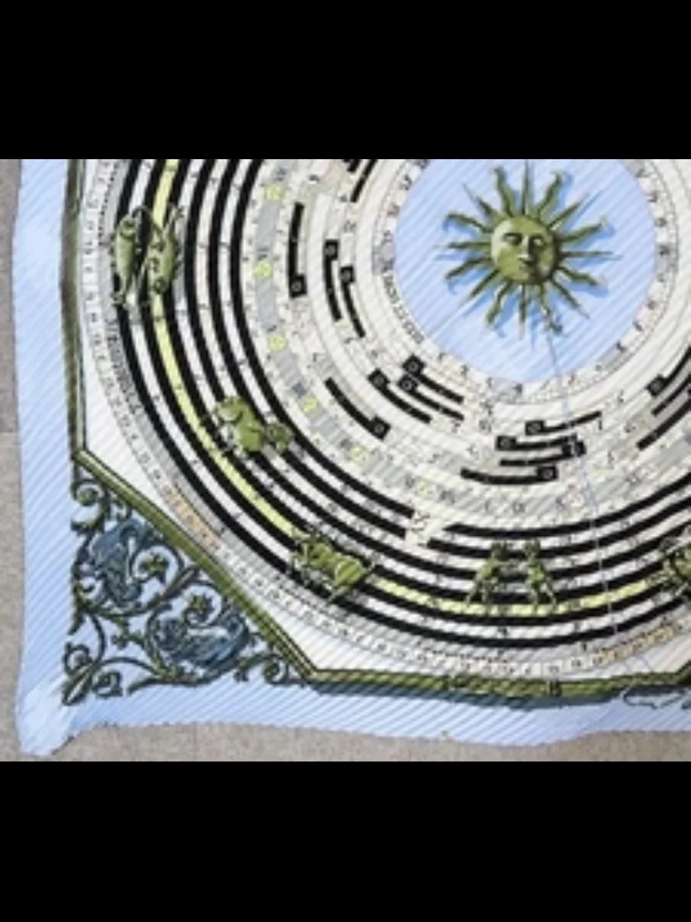Hermes Pleated Silk Scarf in Sky Blue and Olive