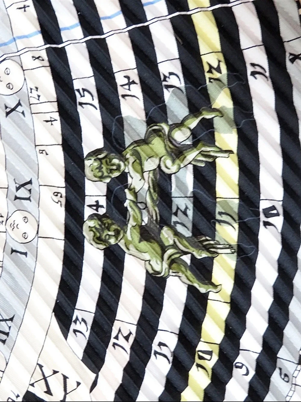 Hermes Pleated Silk Scarf in Sky Blue and Olive
