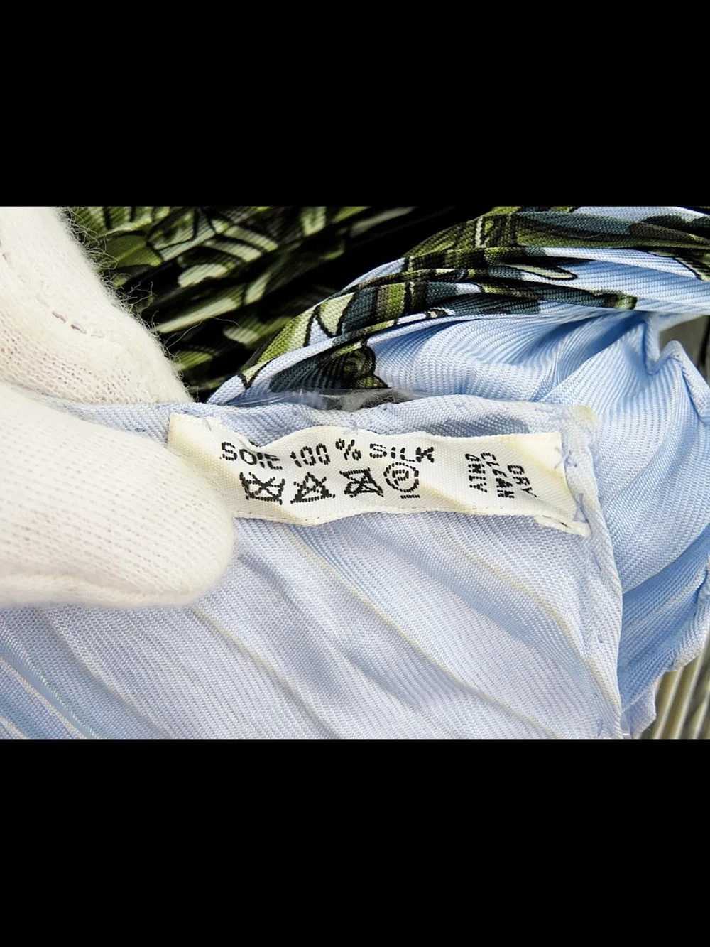 Hermes Pleated Silk Scarf in Sky Blue and Olive