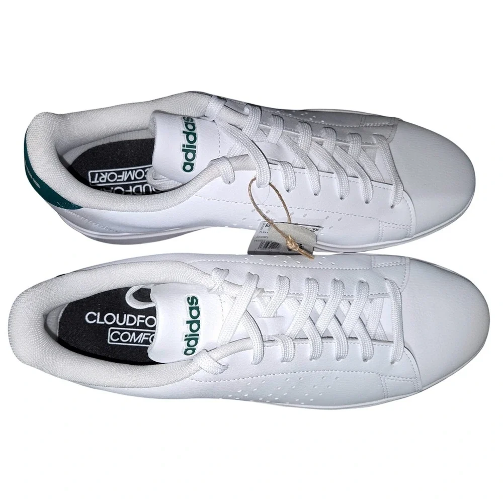 Adidas Advantage 2.0 Mens White Collegiate Green Sneakers IG9166 Size 11.5