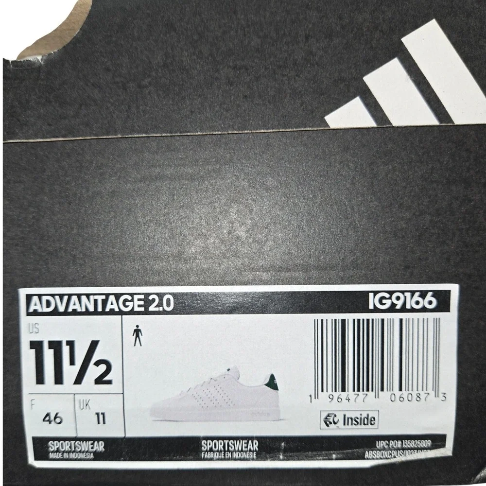 Adidas Advantage 2.0 Mens White Collegiate Green Sneakers IG9166 Size 11.5