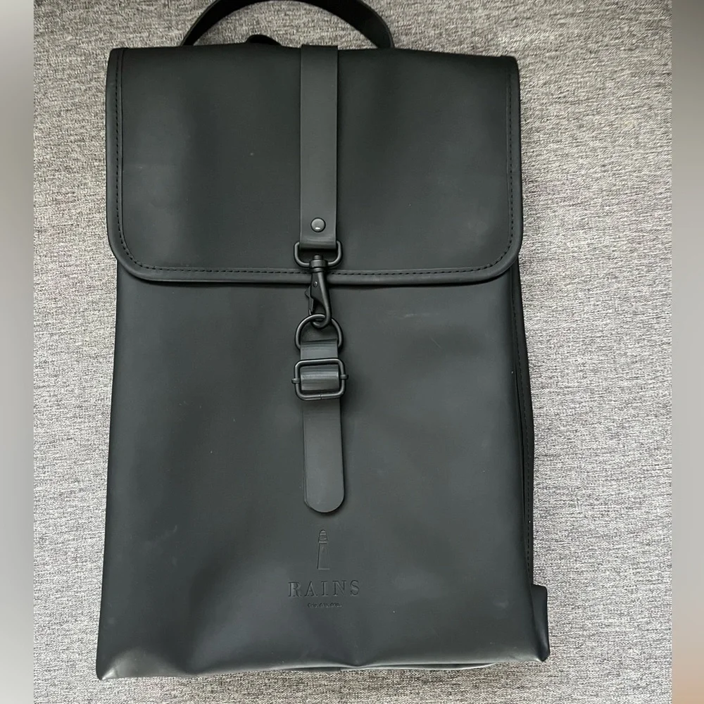 Rains Black Waterproof Roll-Top Backpack