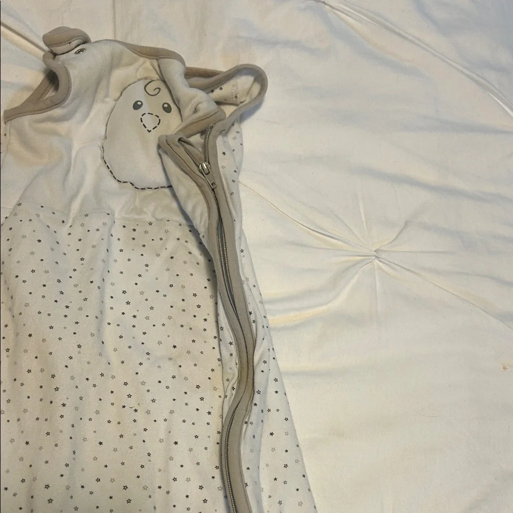 Nested Bean Cream and Gray Sleep Sack with Chick Embroidery