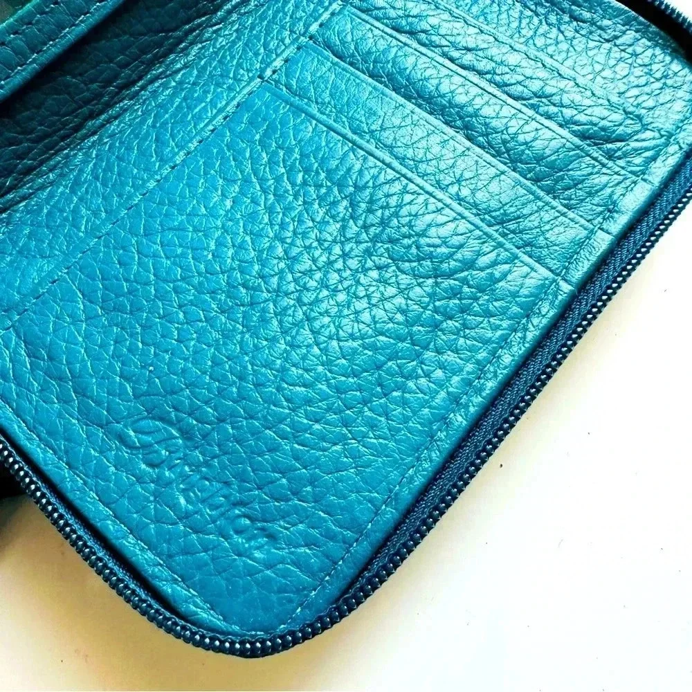 Vintage Brighton Teal Patent Leather/Nylon Small Zip Around Wallet Crossbody