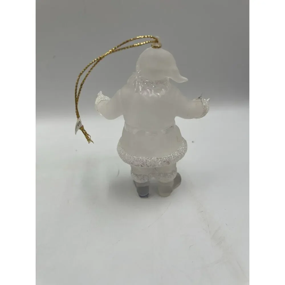 Frosted Santa Claus Christmas Ornament Santa Iridescent Glitter Snow Plastic Vtg