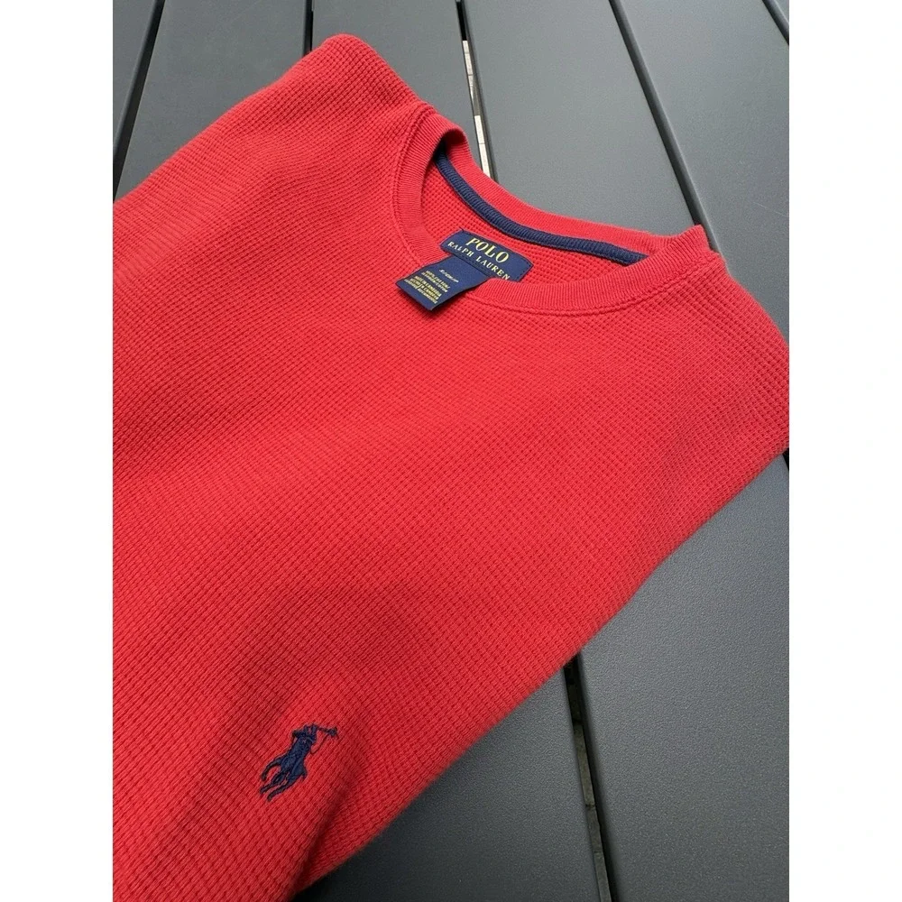 Polo Ralph Lauren Mens Red Waffle Knit Thermal T-Shirt S Short Sleeve Pony Logo
