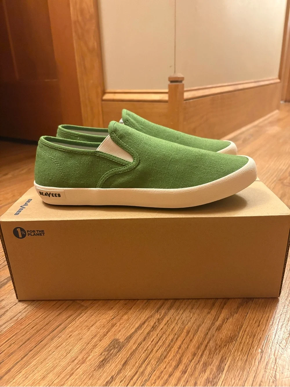 SeaVees Mens Never Worn Slip-On Canvas Sneakers in Cactus Green