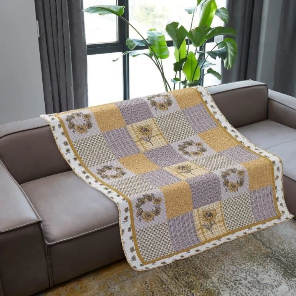 Sunflower Patch Printed Quilted Throw Blanket Farmhouse Country Farmhouse