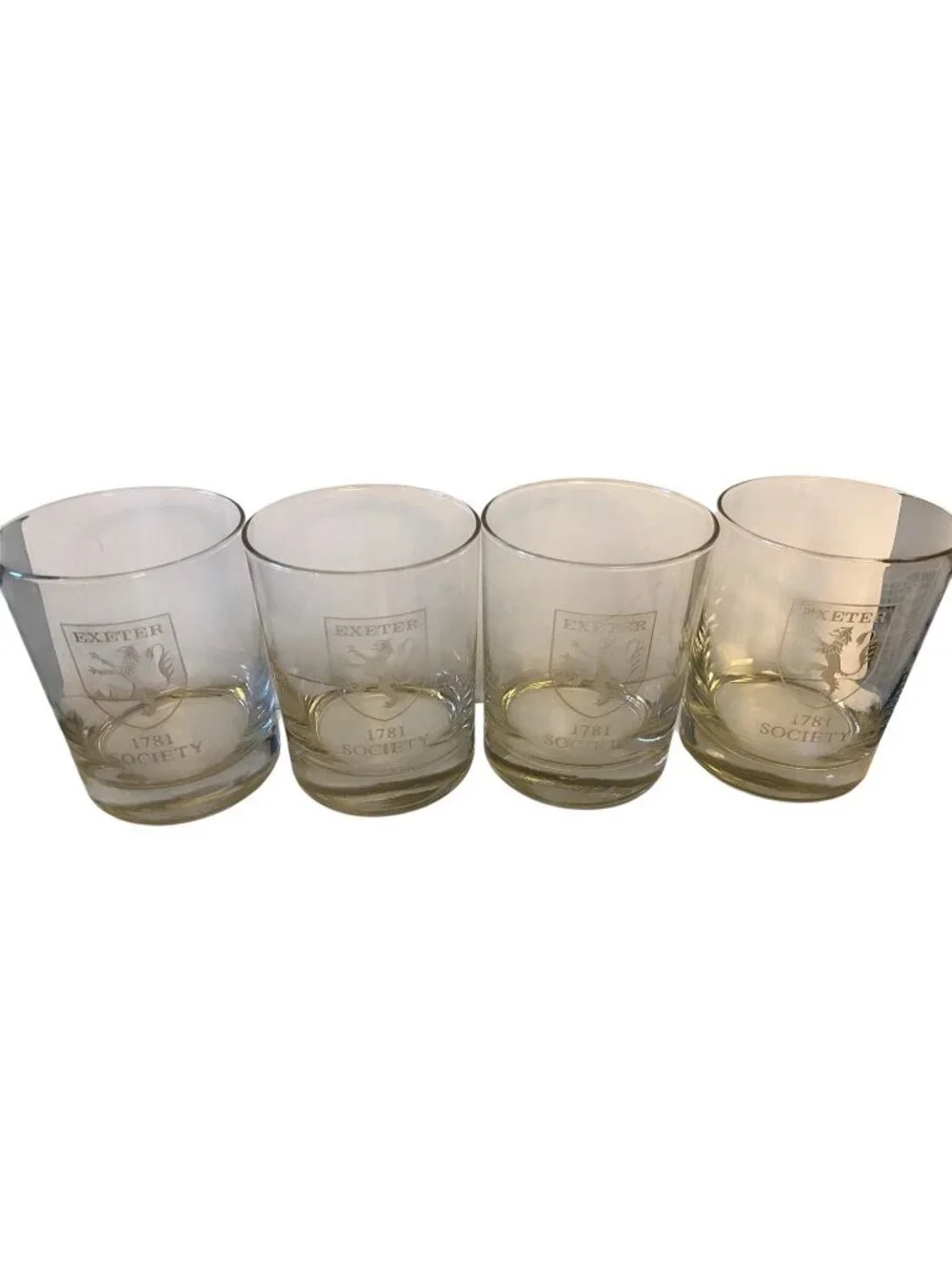 Set of 4 Phillips Exeter Academy 1781 Society Etched Rocks Glasses Low Ball Bar