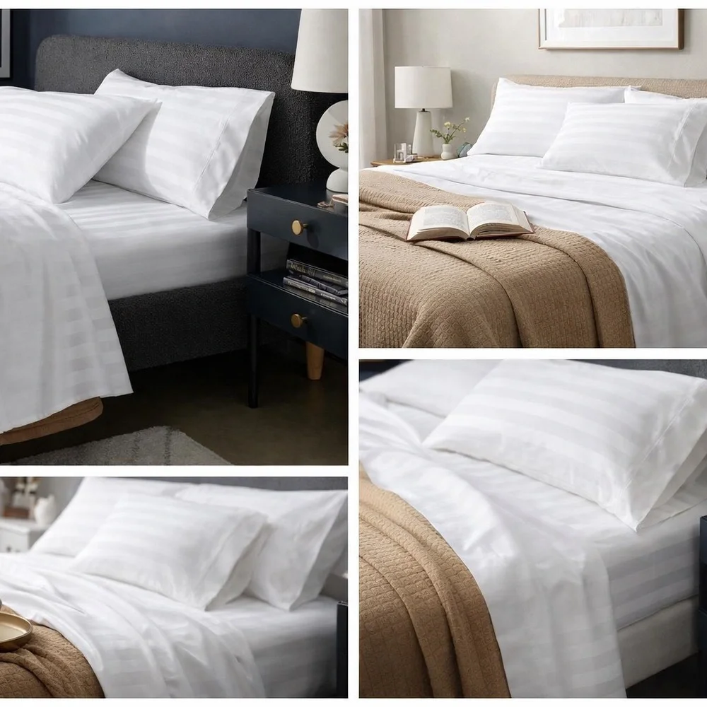 Threshold Hotel Collection Queen 800 Thread Count Damask Sheet Set White New
