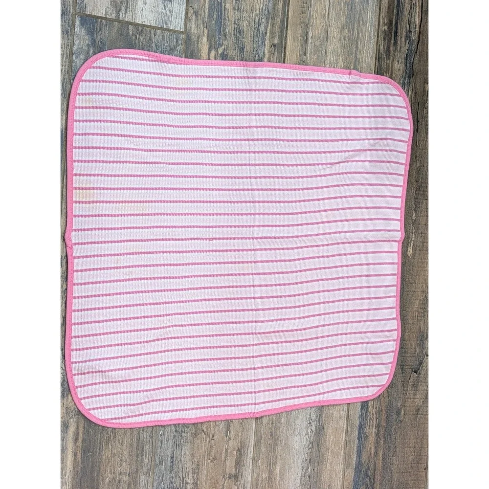 Vintage Waffle Weave Thermal Cotton Blanket Pink Stripe Girl READ