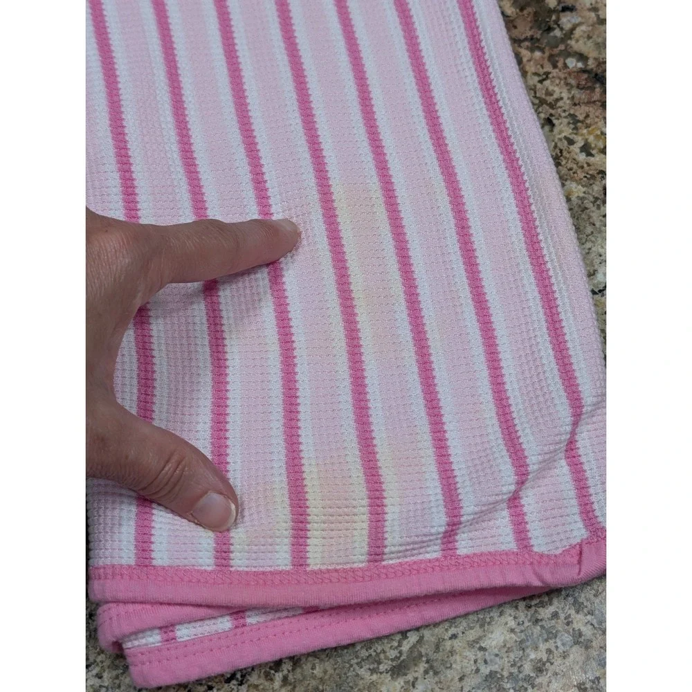 Vintage Waffle Weave Thermal Cotton Blanket Pink Stripe Girl READ