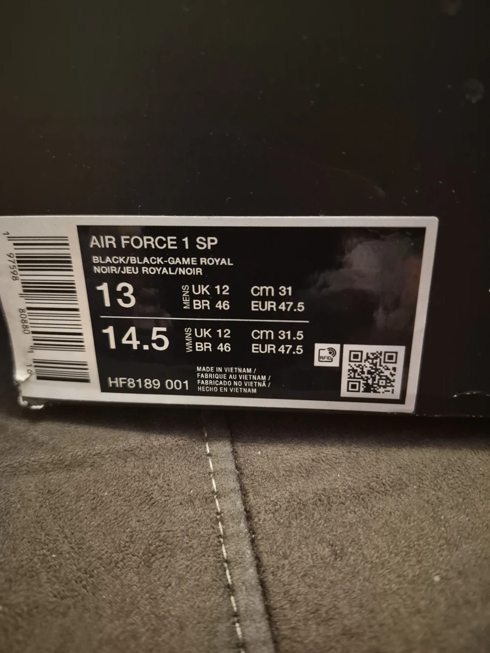 Nike Air Force 1 SP Perforated Black/Game Royal Low Top Leather HF8189-001