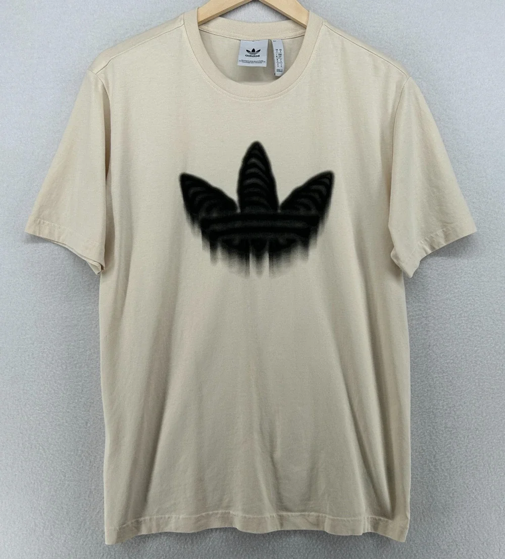 ADIDAS Shirt Mens S Skeleton Trefoil Logo Tee Crewneck Cotton Off White