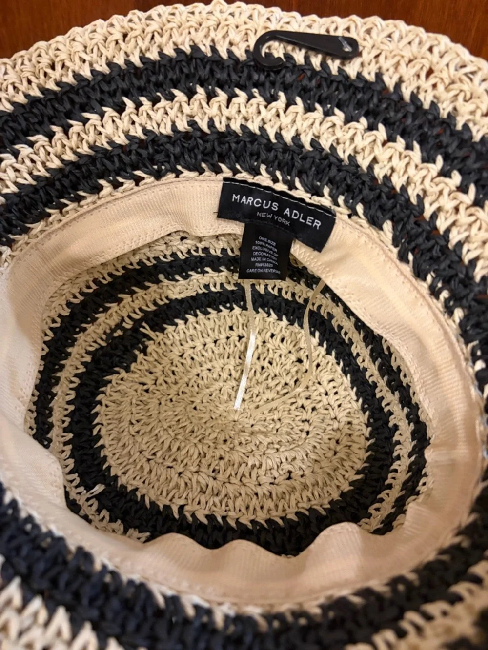 New Marcus Adler Raffia Sun Hat in Natural and Black Stripes