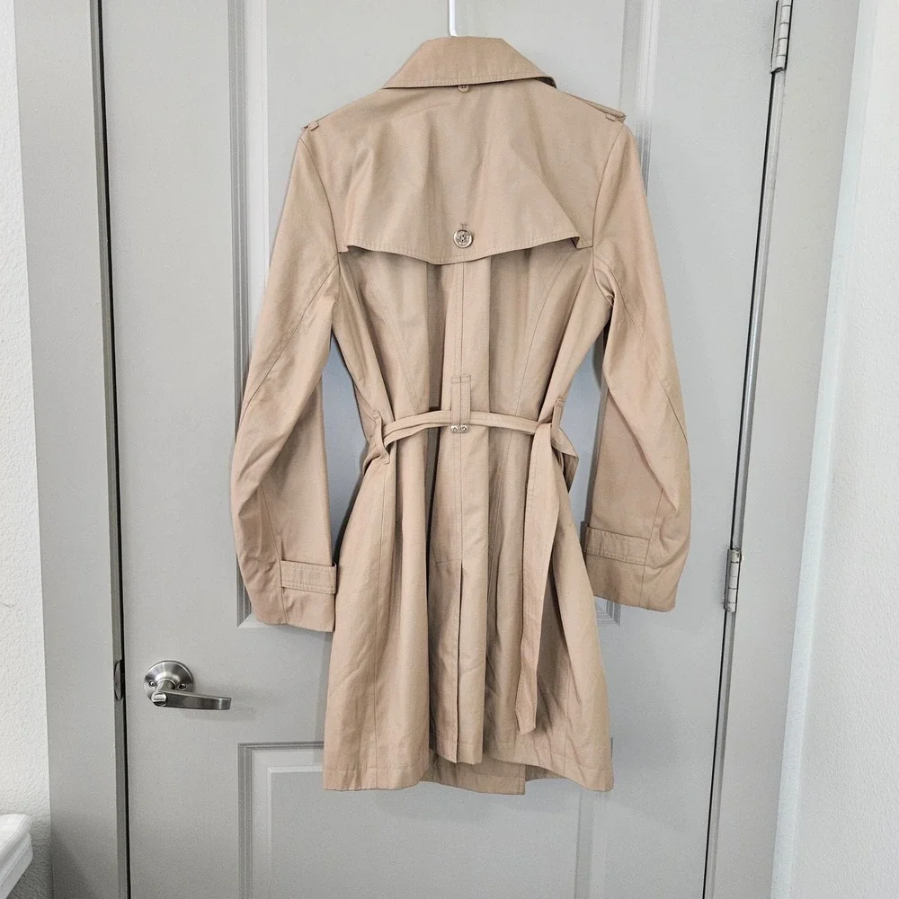 Michael Kors Womens Tan Double Breasted Belted Trench Coat Khaki Size M