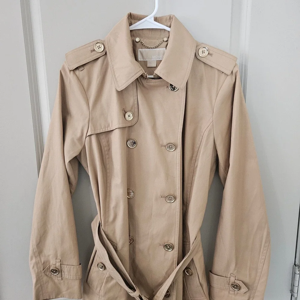 Michael Kors Womens Tan Double Breasted Belted Trench Coat Khaki Size M