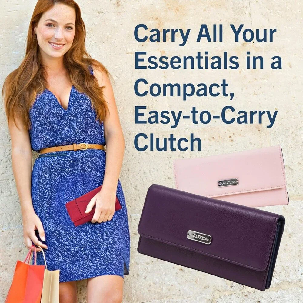 Women's Plum Money Manager RFID Slim Wallet Card Holder with Coin