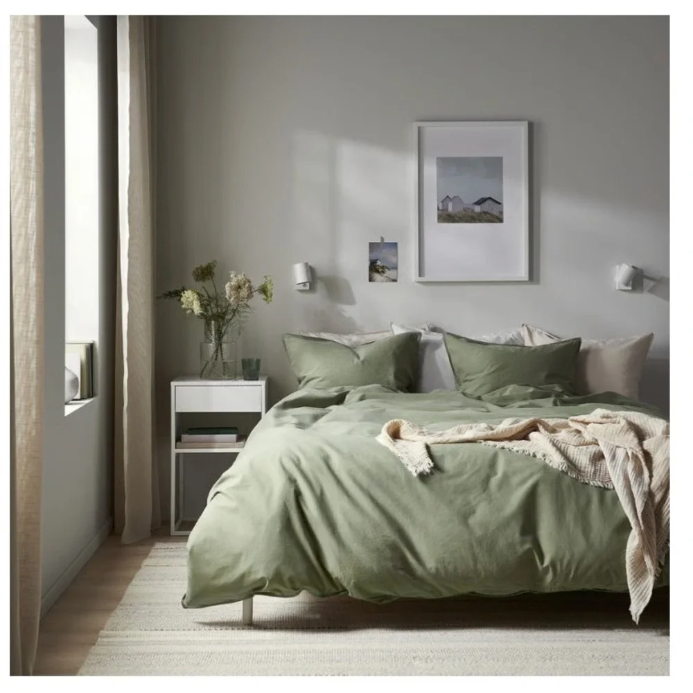 IKEA PUDERVIVA 100% Linen Duvet Cover Fl/Qn  86 x 80
