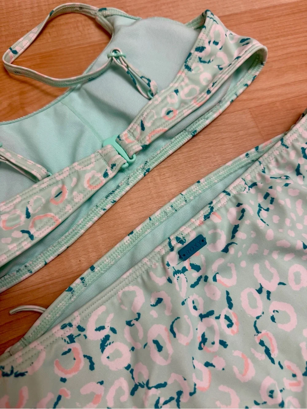 Roxy Girls Bikini Set Mint Leopard Print Size 12/L