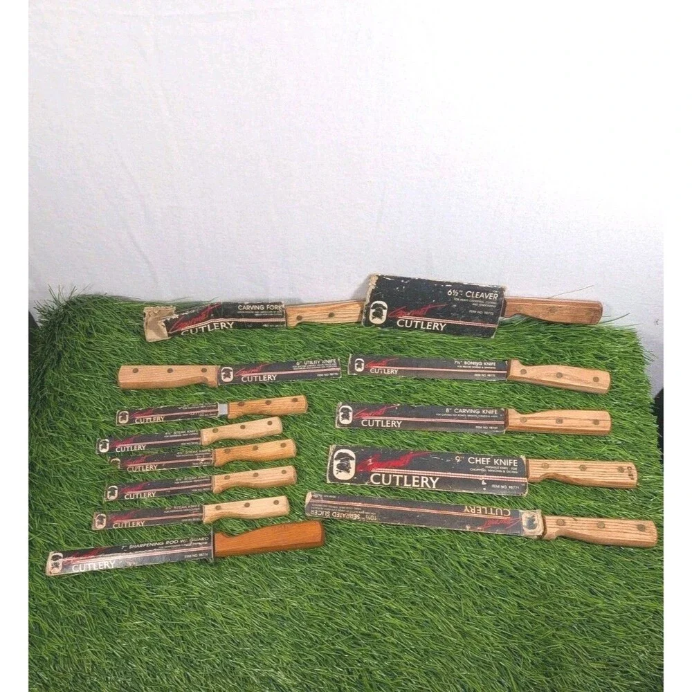 5PC Vintage GOURMET CUTLERY Kitchen KNIVES High Carbon  Wood Handles Made Japan