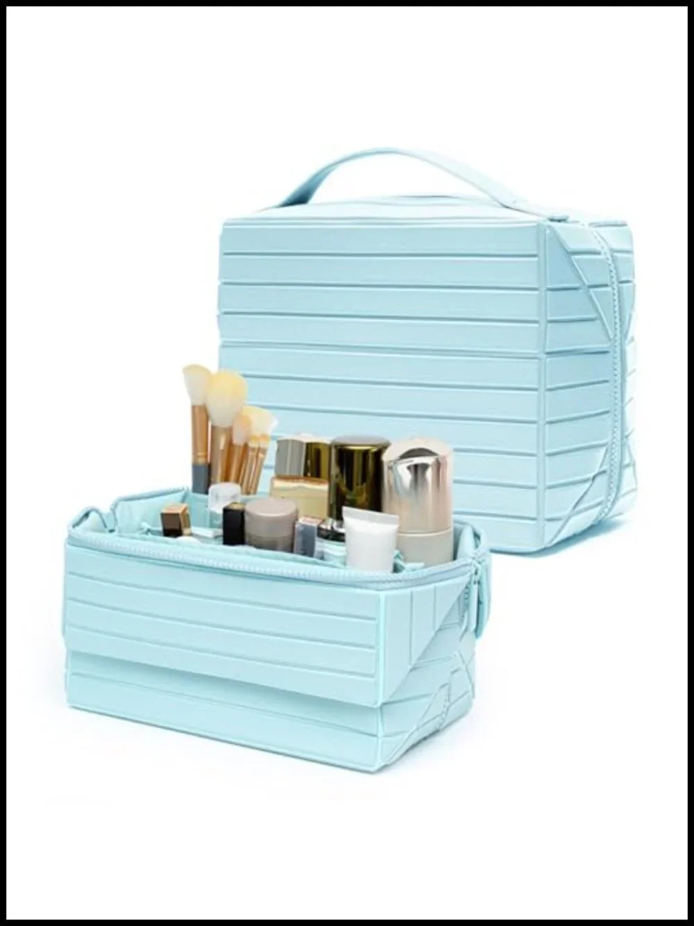 Large Capacity PU Leather Cosmetic Travel Makeup Bag with Adjustable Dividers