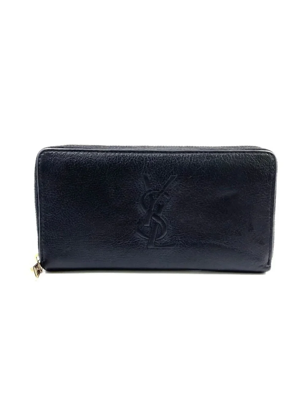 Saint Laurent YSL Logo Bel de Jour Zip Around Leather Black Wallet Gold