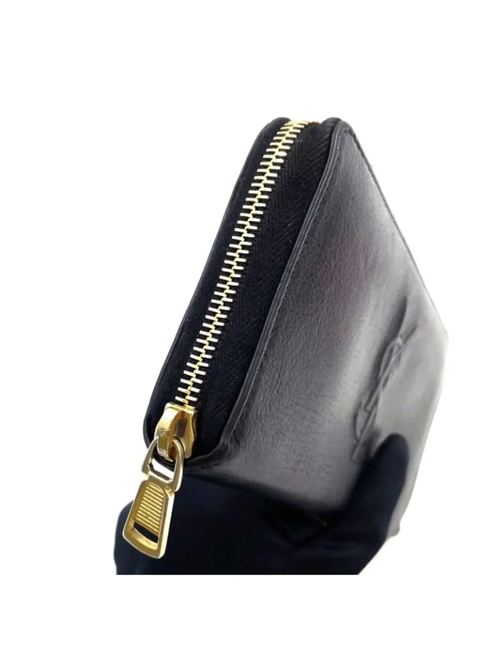 Saint Laurent YSL Logo Bel de Jour Zip Around Leather Black Wallet Gold