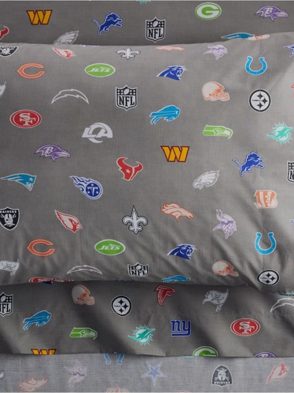 Pottery Barn Teen NFL Multiteam Logo Sheet Set - Gray with Multicolor Logos