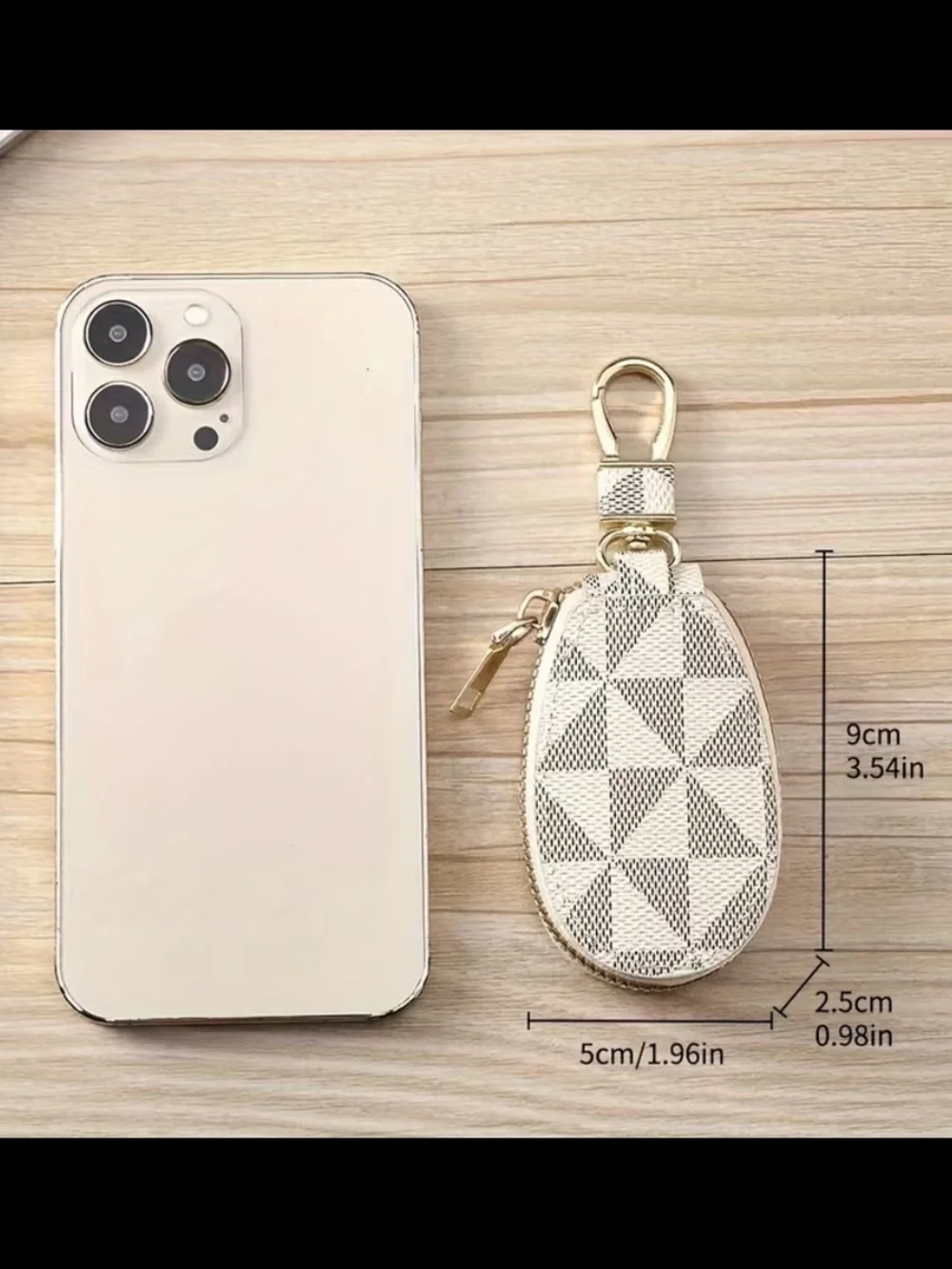 Geometric Zip Key Pouch Bag Charm - White and Gray