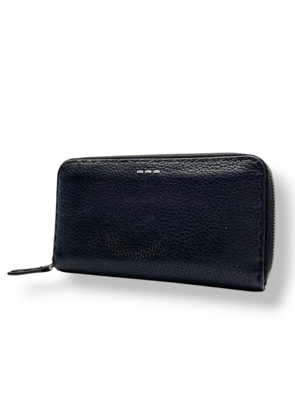 Fendi Wallet Selleria Zip Around Leather Marais the Black Silver Classic Simple