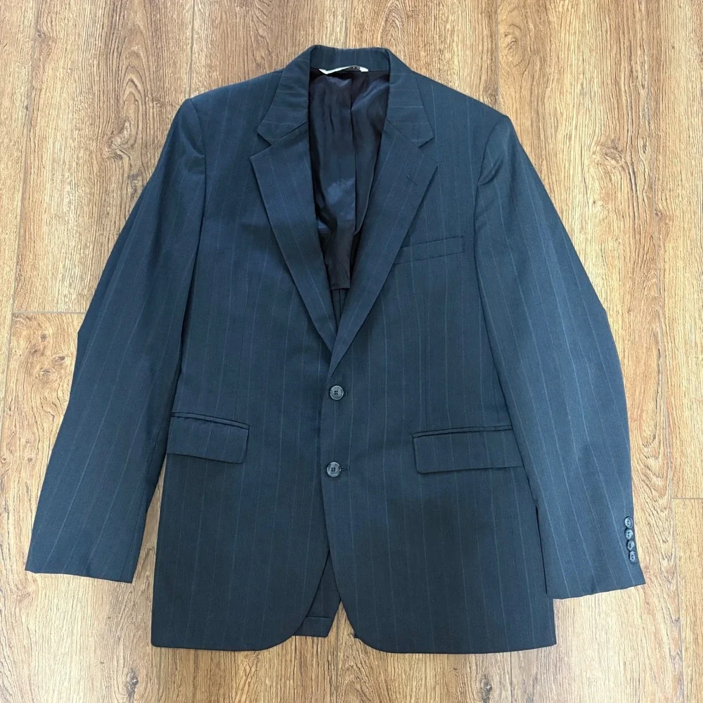 VTG Stafford Pinstripe Suit Jacket Blazer Black men's 42L Made in USA Sport coat