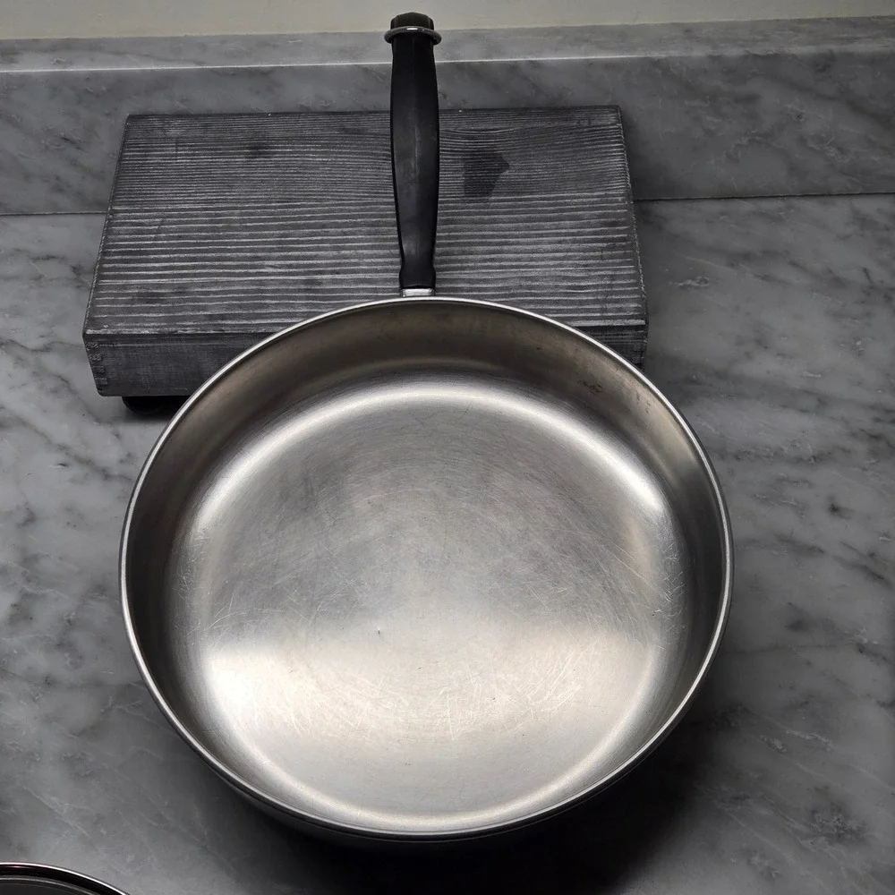 Vintage Faberware 10 Inch Skillet Fry Pan Stainless Steel Aluminum‎ Clad, No Lid