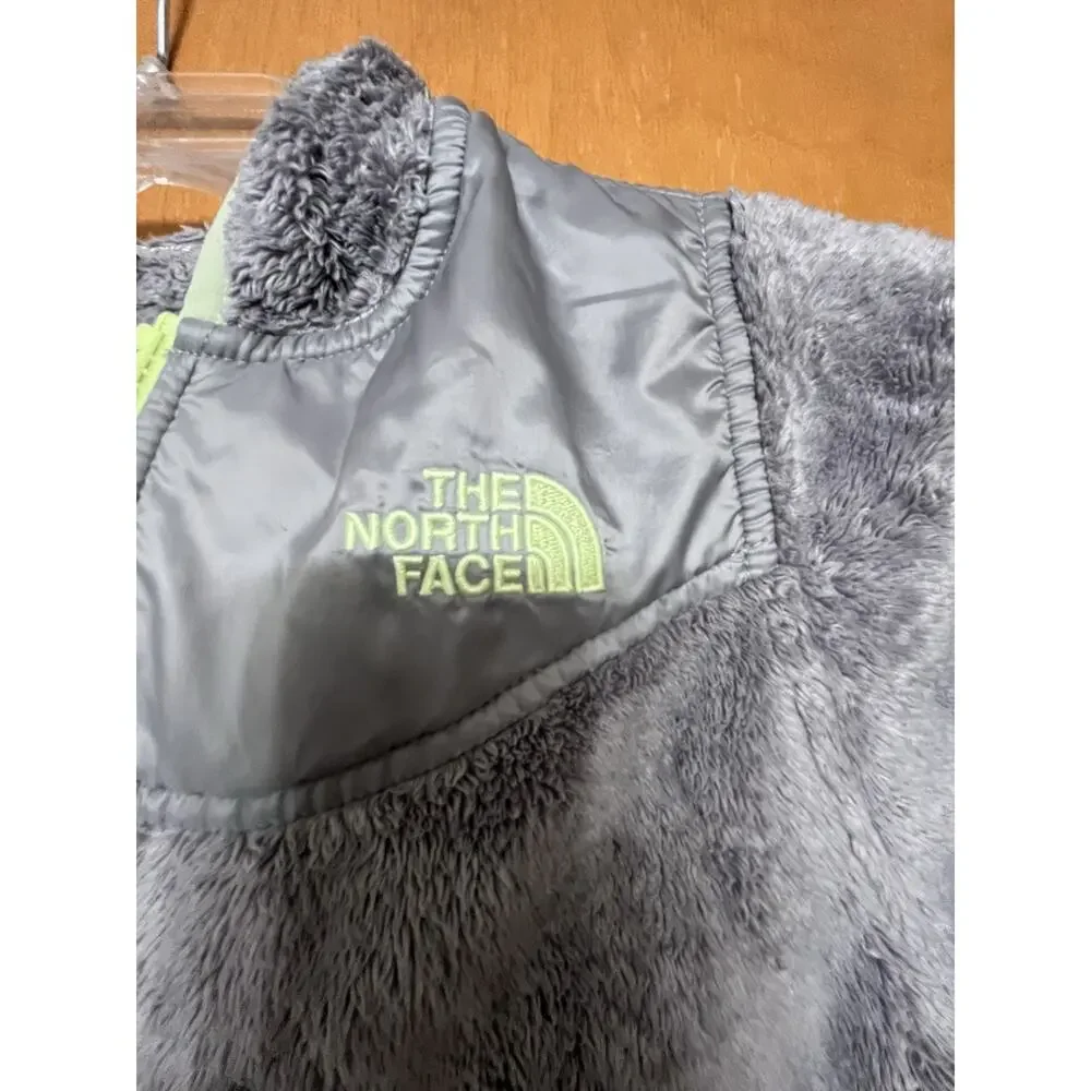 The North Face Girls Medium 10/12 Gray/Neon Full Zip Hooded Fuzzy Fleece Jacket
