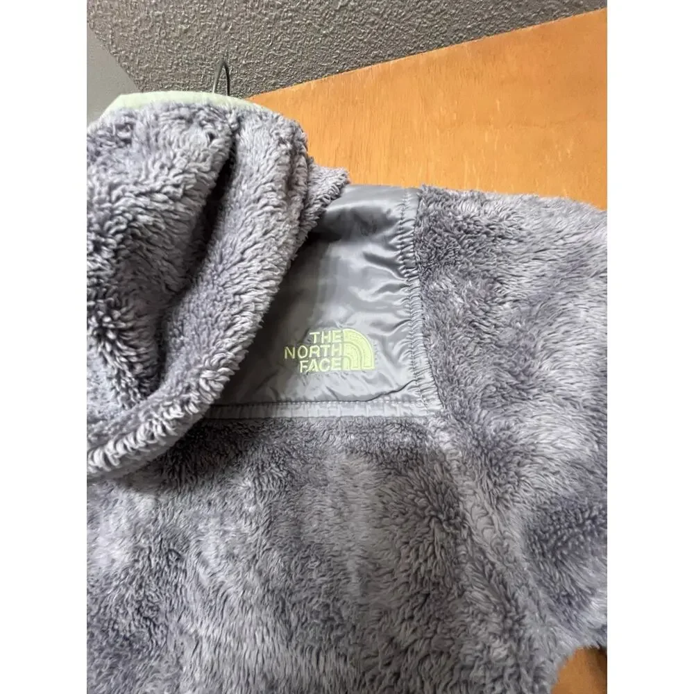 The North Face Girls Medium 10/12 Gray/Neon Full Zip Hooded Fuzzy Fleece Jacket