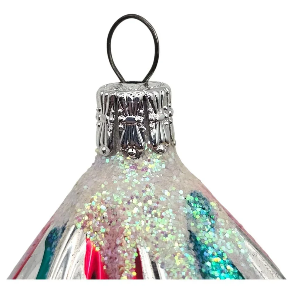 Vtg Czechoslovakian Blown Glass Christmas Ornament Teardrop Swirl Design Glitter