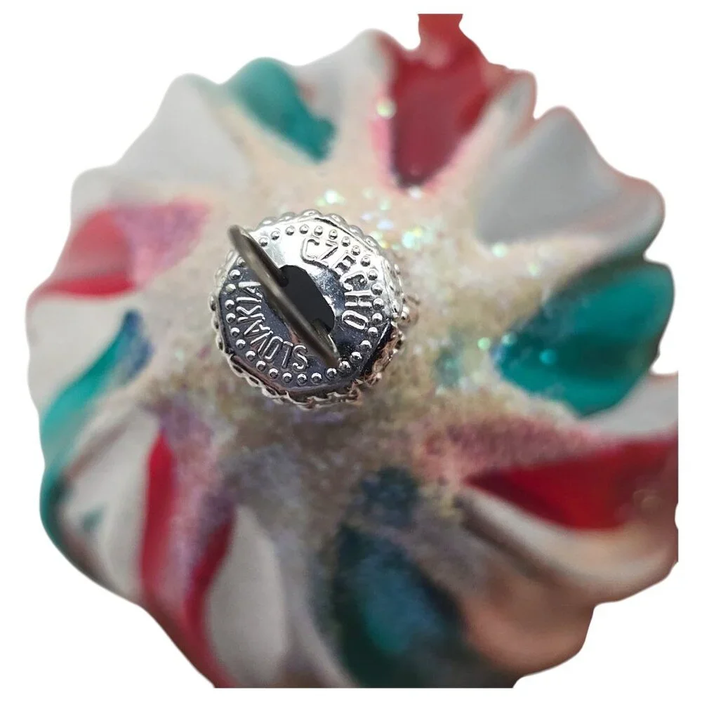 Vtg Czechoslovakian Blown Glass Christmas Ornament Teardrop Swirl Design Glitter
