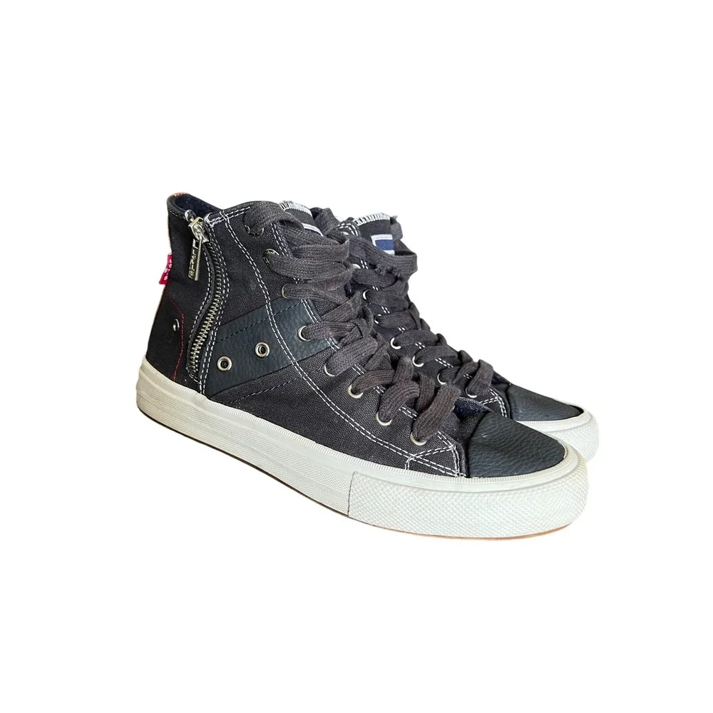 Levi's Hi Top Sneakers Canvas Lace Up Zipper Accent‎ Casual Mens Size 8