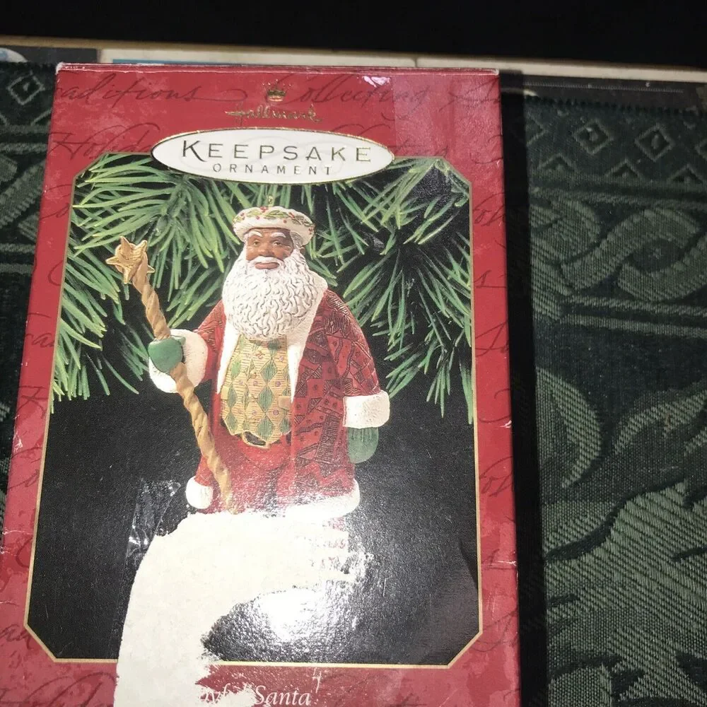 1999 Hallmark Black Americana Joyful Santa Claus Christmas Ornament‎