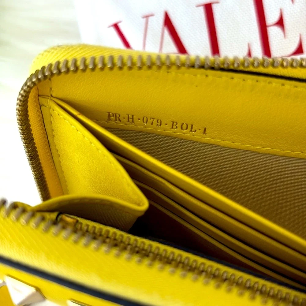 Valentino Garavani Yellow‎ Rock Stud Zipper Wallet