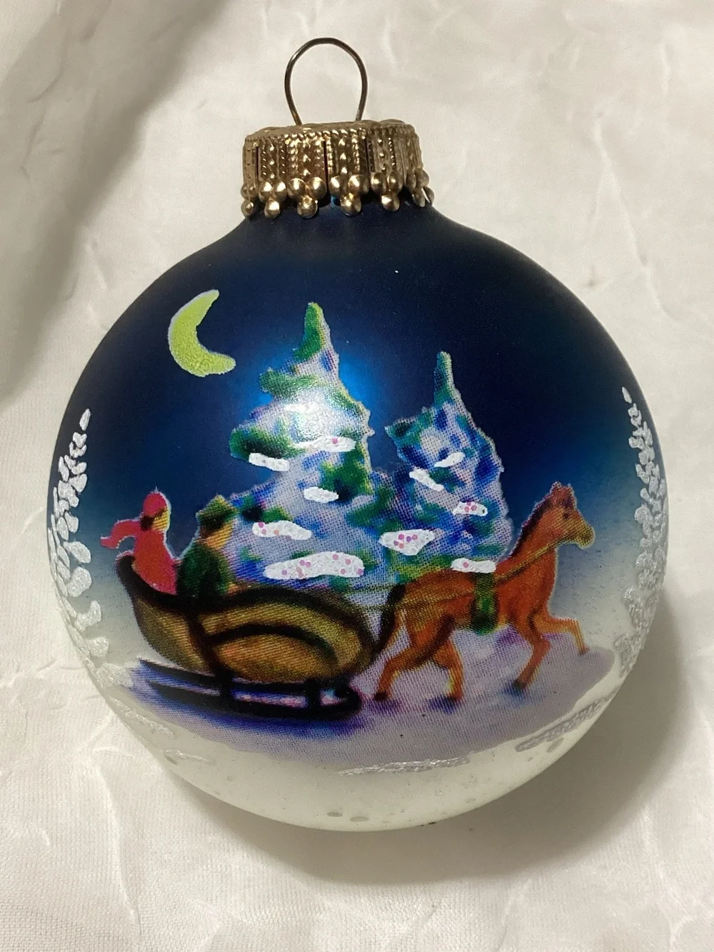 Christmas By Krebs Glass Sleigh Ride Holiday Tree Ornaments in Box x3 USA