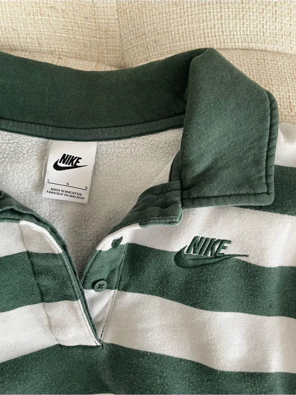 Nike Phoenix Cropped Rugby Polo Striped Sweatshirt Top Green White