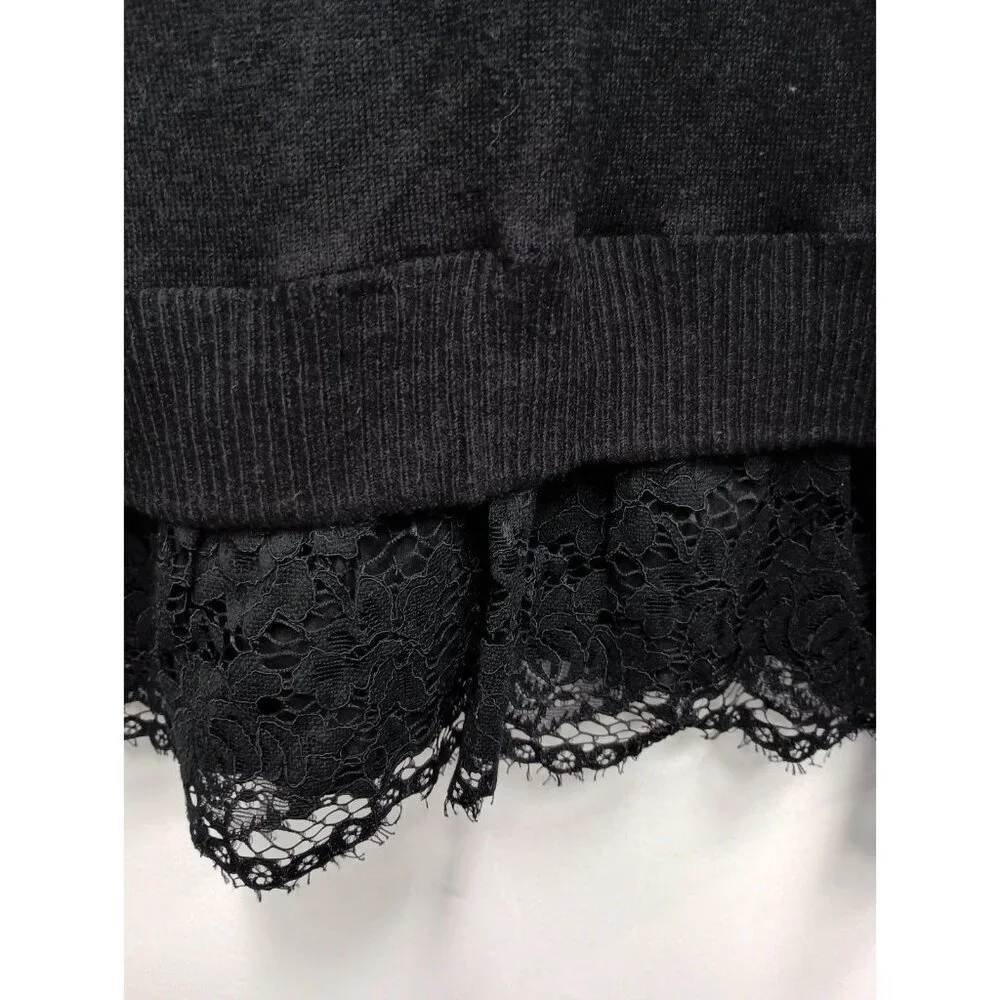 Kate Spade Broome Street Sweater Womens Medium‎ Black Wool Blend Lace Hem