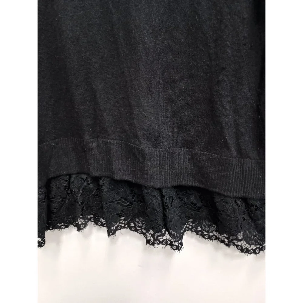 Kate Spade Broome Street Sweater Womens Medium‎ Black Wool Blend Lace Hem
