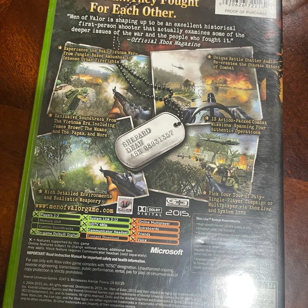 Xbox Men‎ Of Valor Video Game
