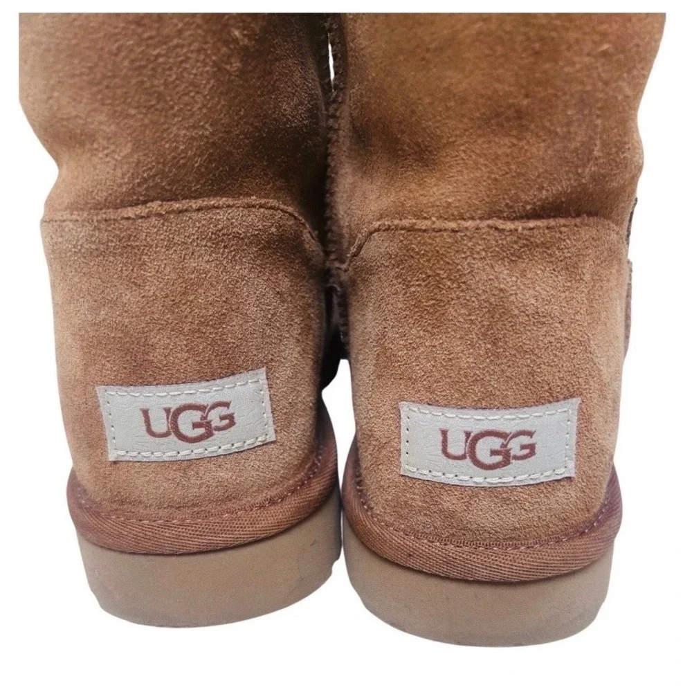UGG Bailey Button Chestnut Brown Suede Shearling Mid Calf Boots Women‎ 5803