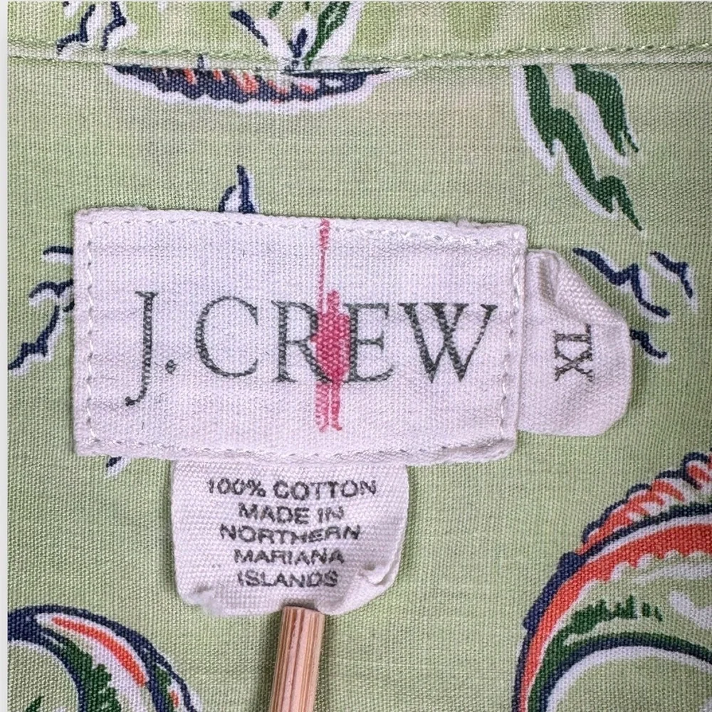 VTG J Crew Shirt‎ Mens XL Green Marlin Fish Print Short Sleeve Cotton Oarsman