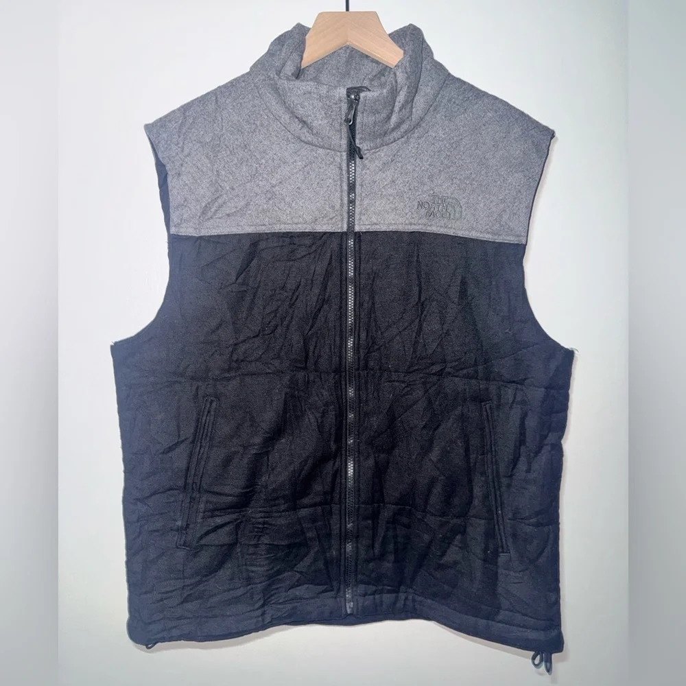 The North Face Zip Up Vest Stand Up Collar Wool Blend Black/Grey Size Large