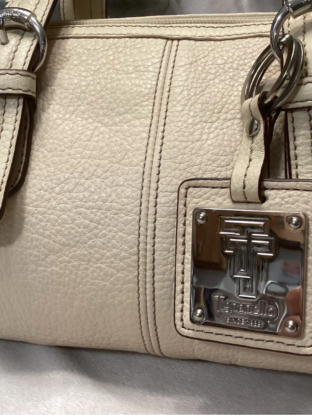 Vintage Tiganello Barrel Satchel cream color pebbled leather