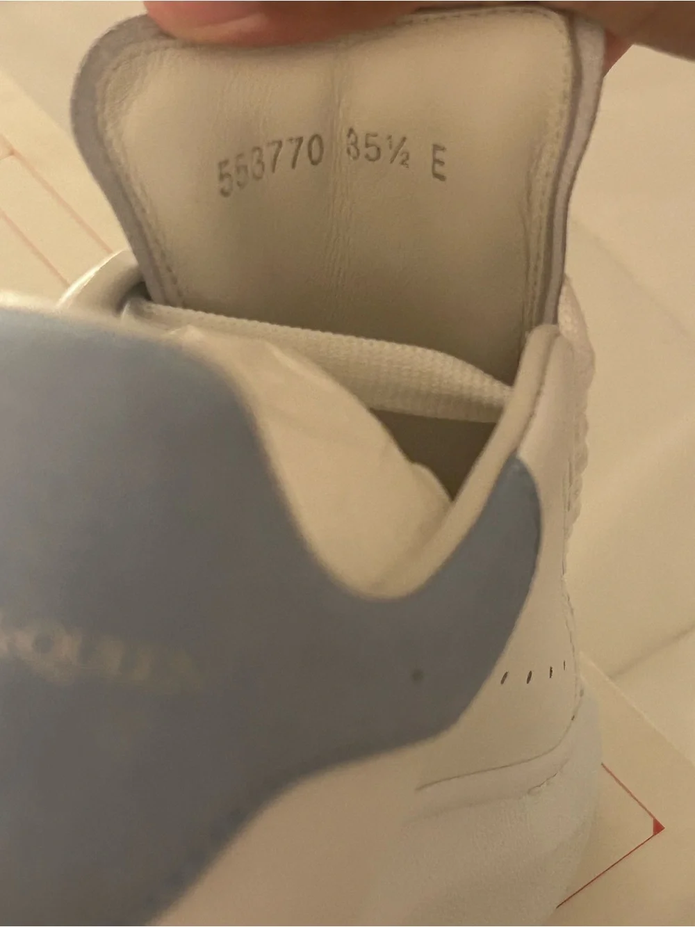 Alexander McQueen White Leather Sneakers with Light Blue Heel Tab